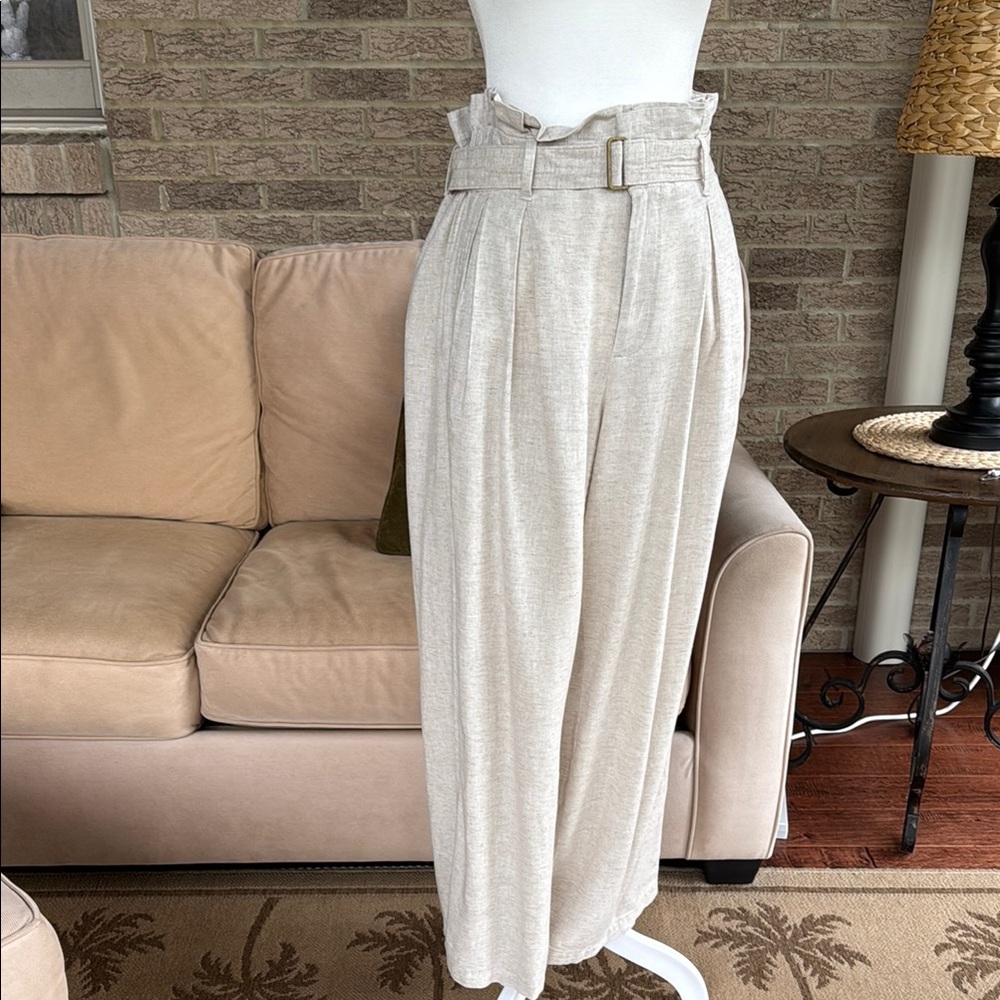 Linen Cream High-Waisted Pants
